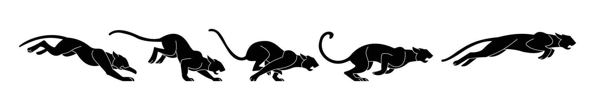 Silhouette of big cat jumping for hunt process vector