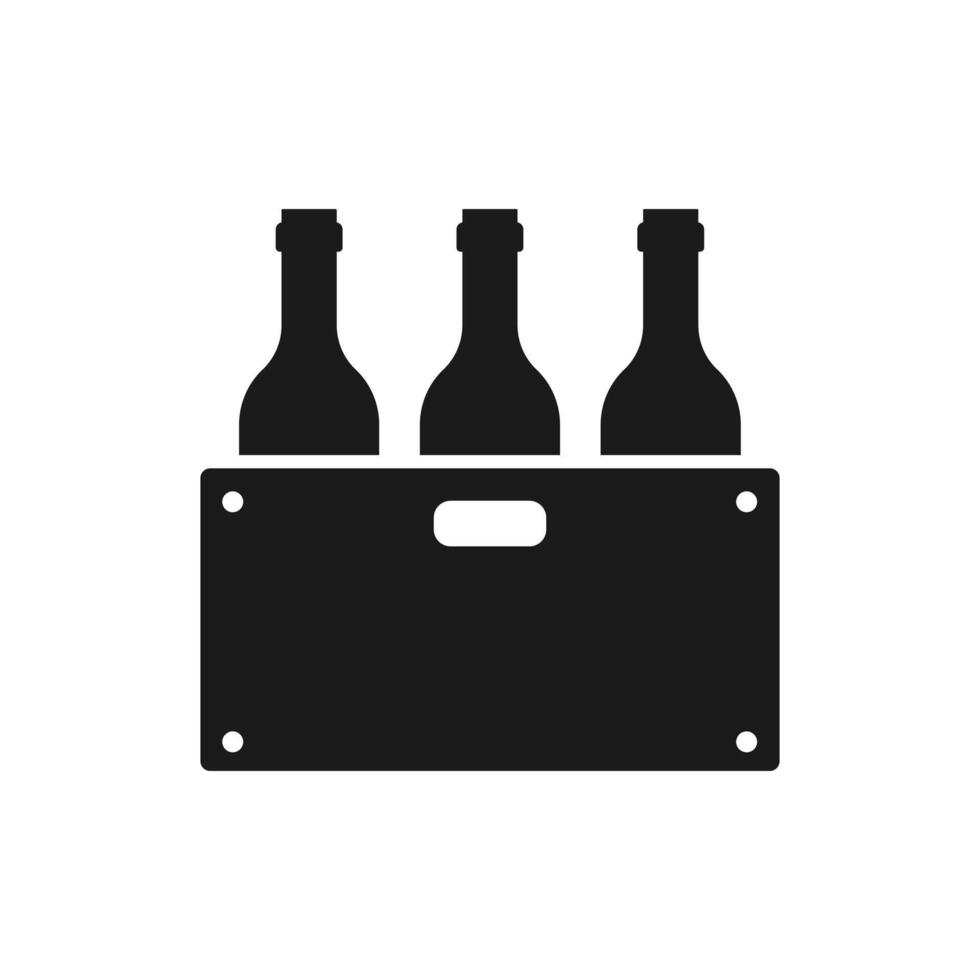 Icon of wooden box with wine bottles vector