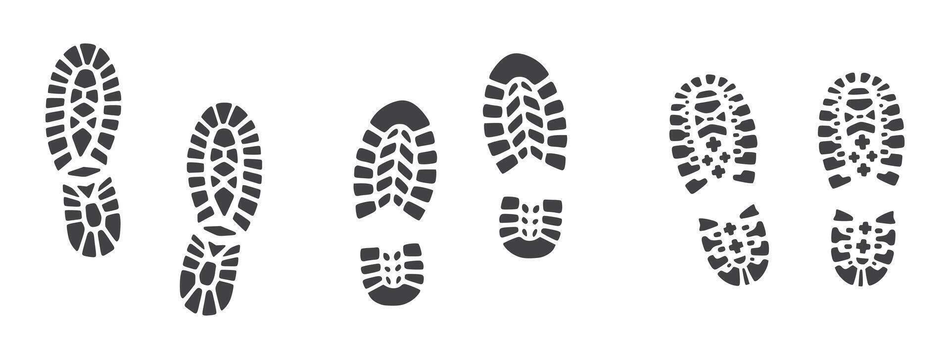 Set of shoe print icons showing three walking pairs vector