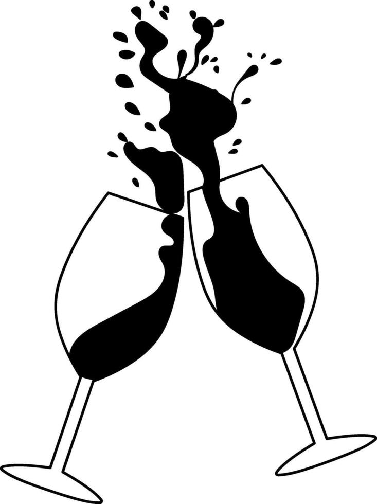 flat icon of two wine glasses with a squirt design in black vector