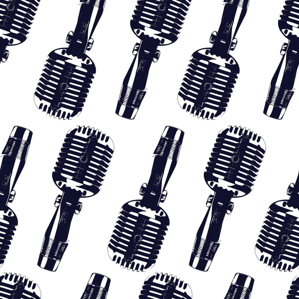 Seamless pattern with classic blue old microphones vector