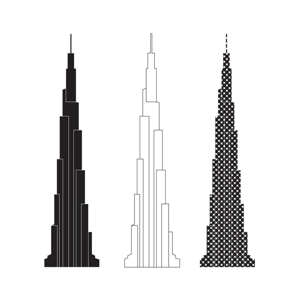 Monochrome design of Burj Khalifa Dubai skyline vector