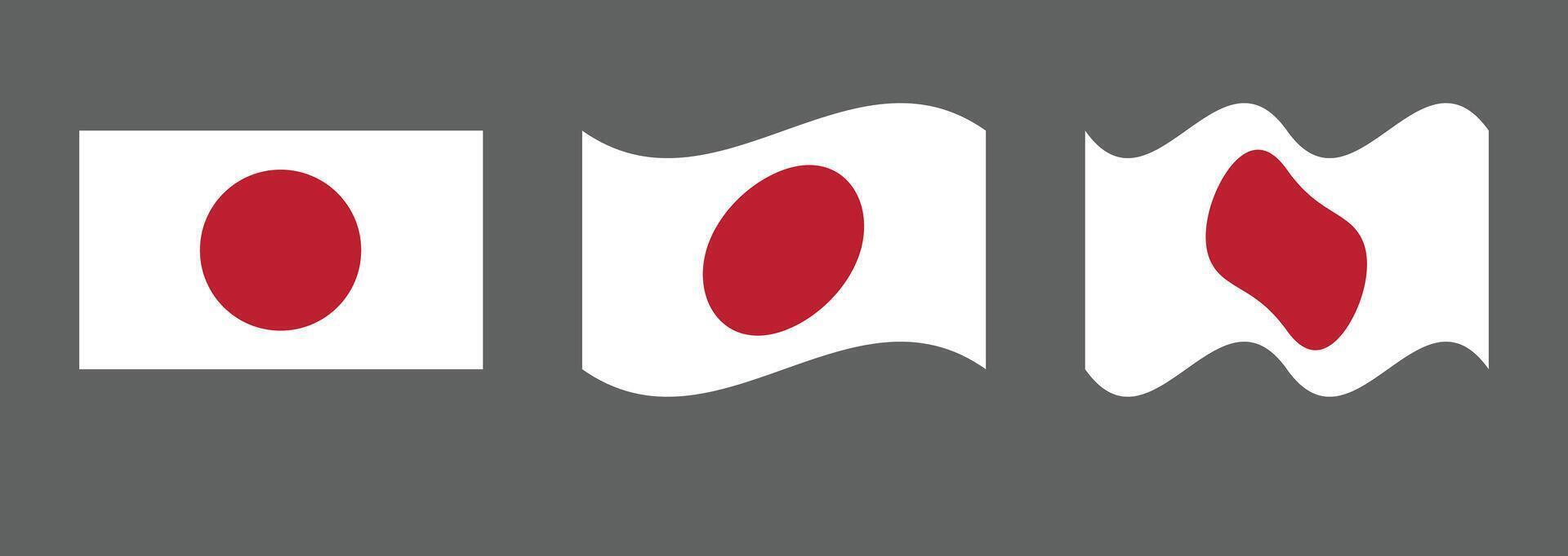 Set of Japan flag icons with waving effect vector