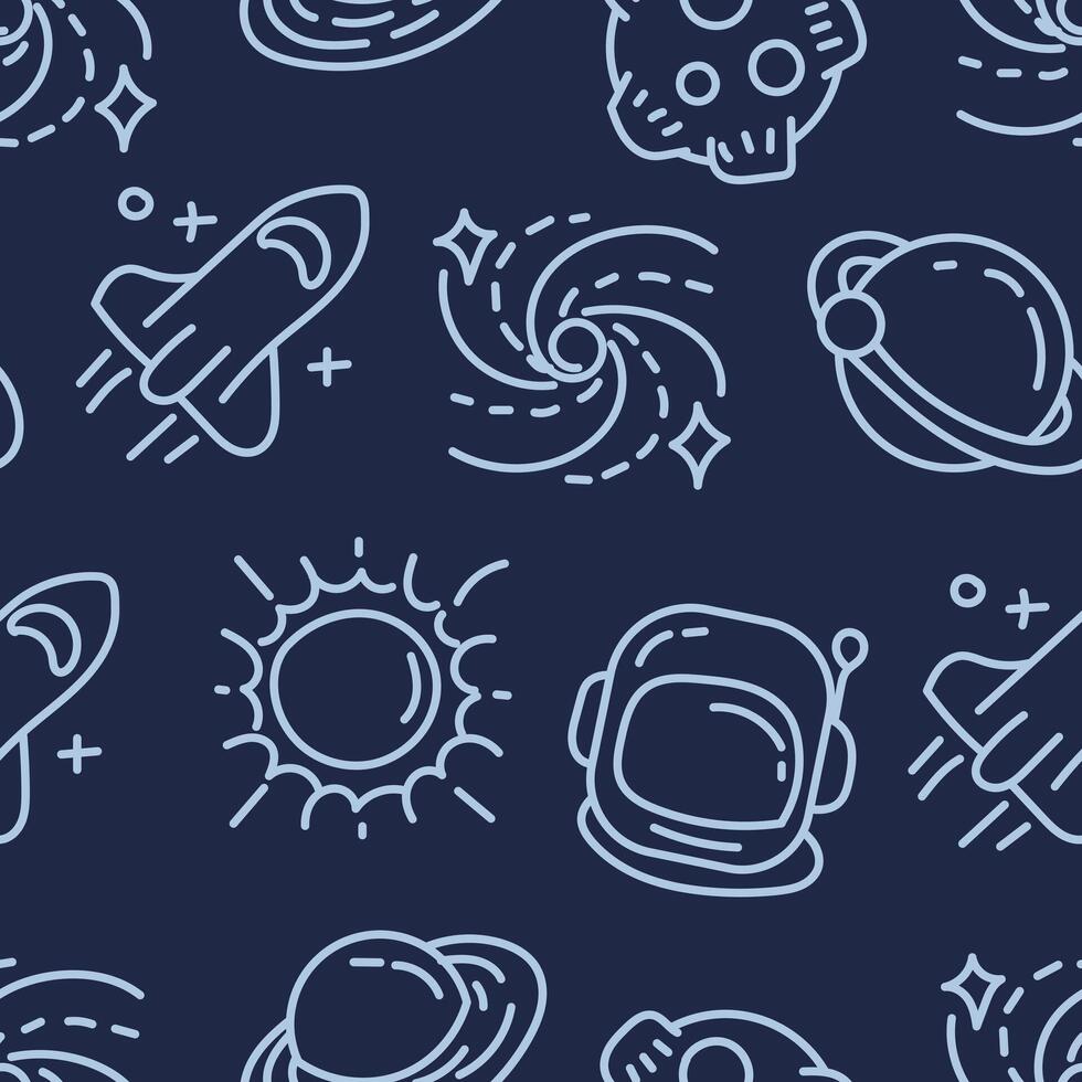 Seamless outline planet pattern in blue white vector
