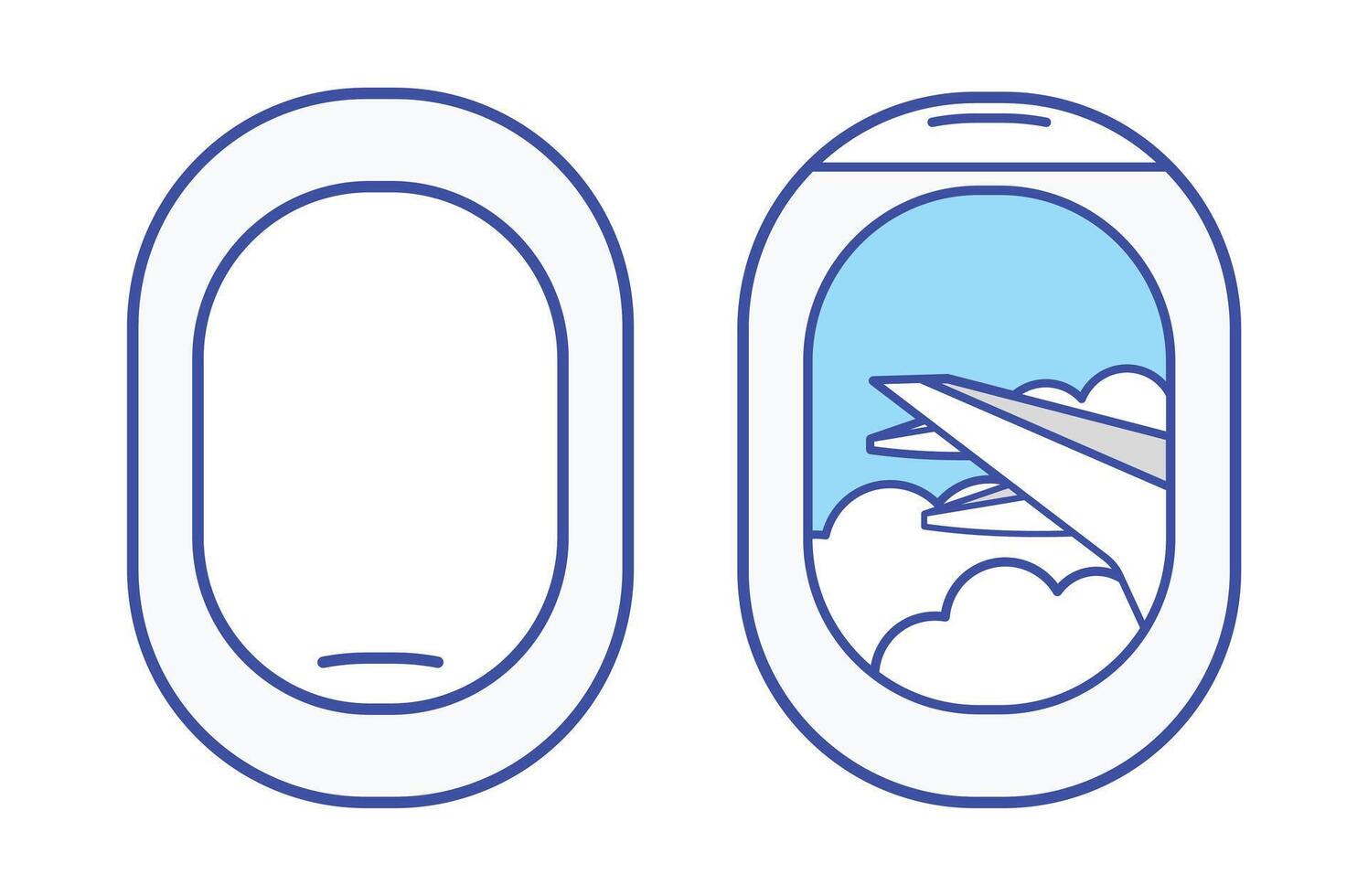 Flat design icon showing airplane window open and close vector