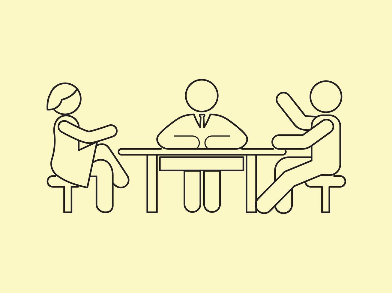 Outline of three people with desk in meeting vector