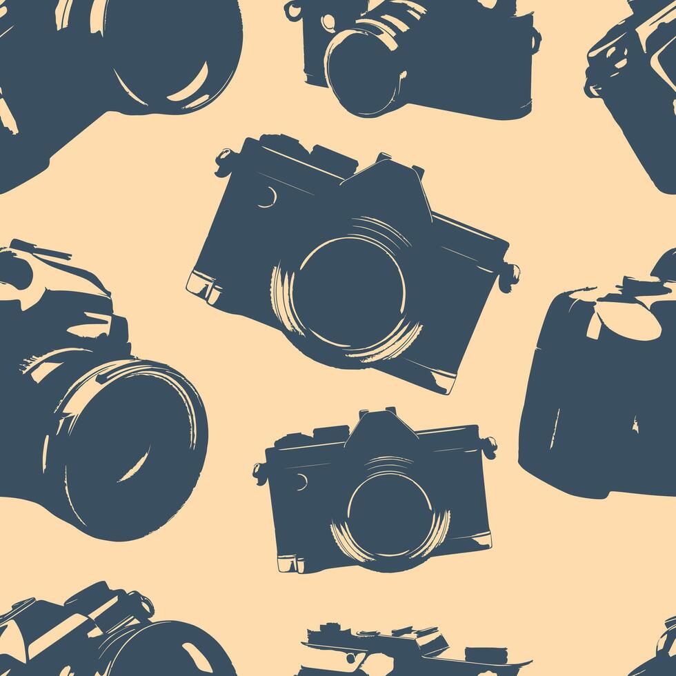 Retro camera pattern in white and blue vector