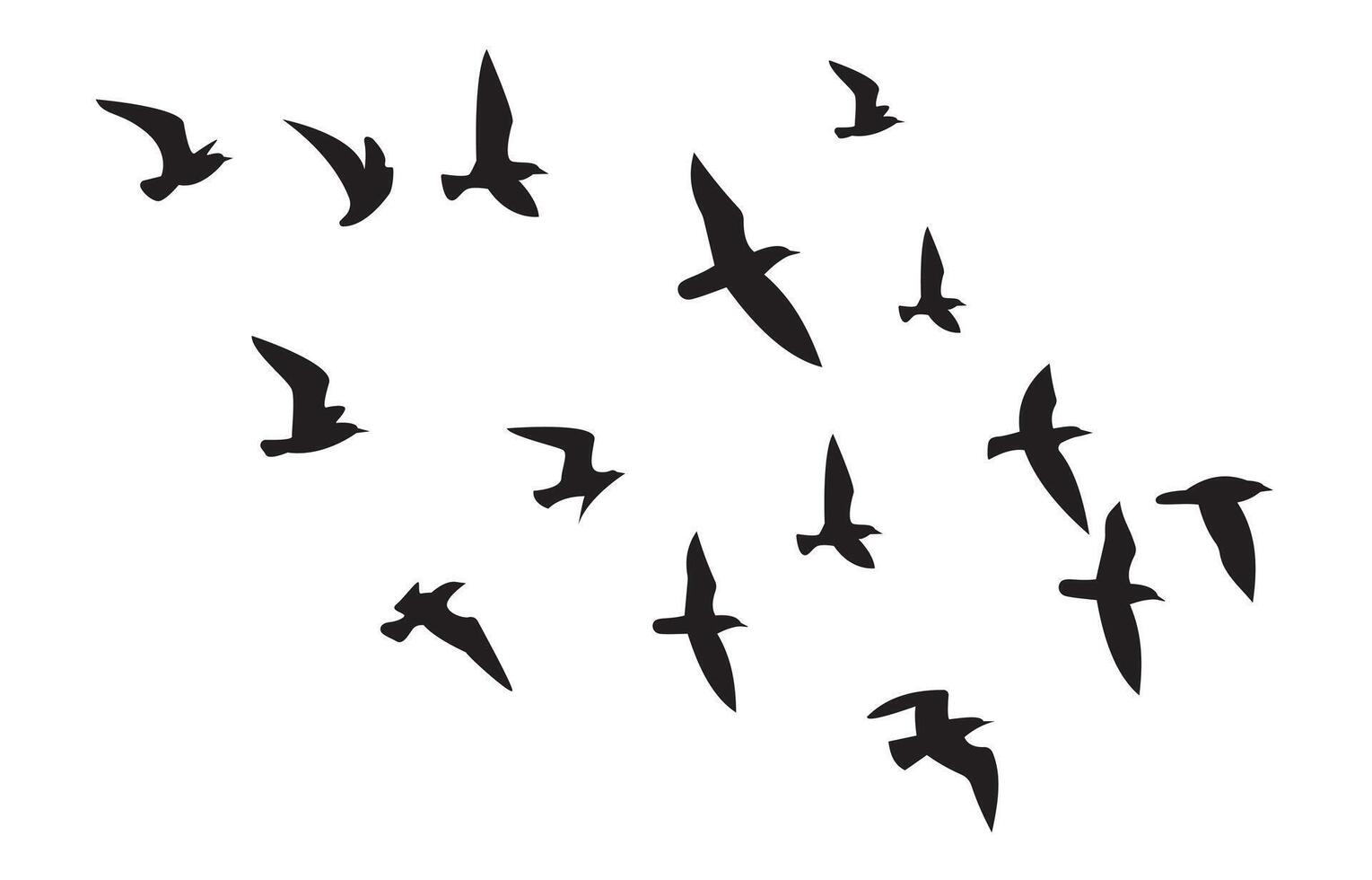 Black bird silhouette flying across blue sky vector