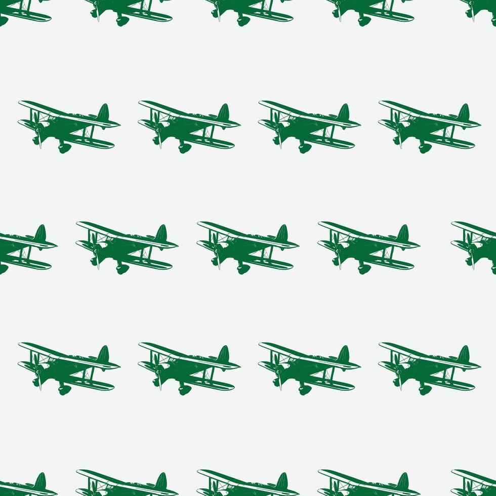 Green pattern featuring old style airplanes layout vector