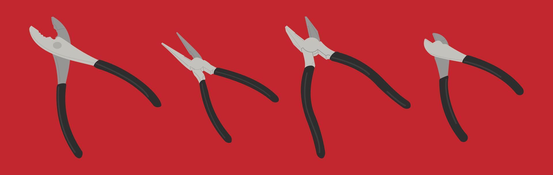 Pliers in flat design with red background vector
