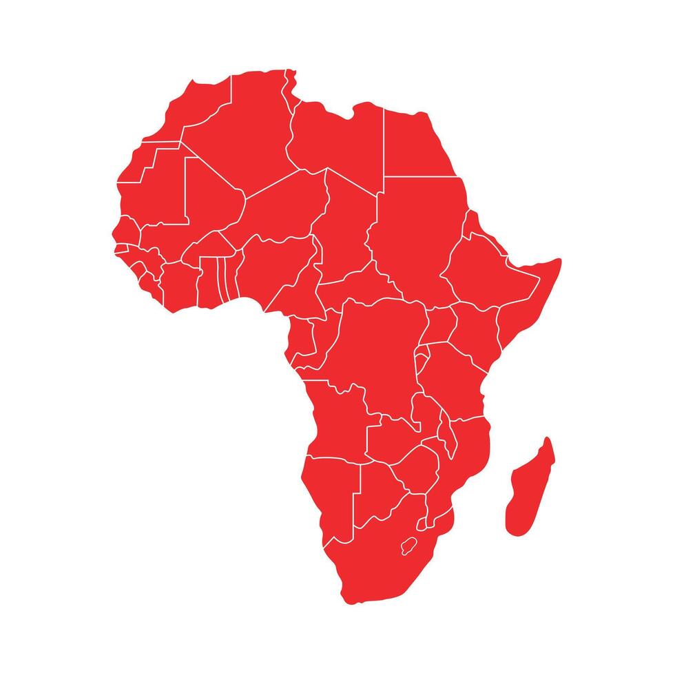 Solid red filled silhouette of African continent vector