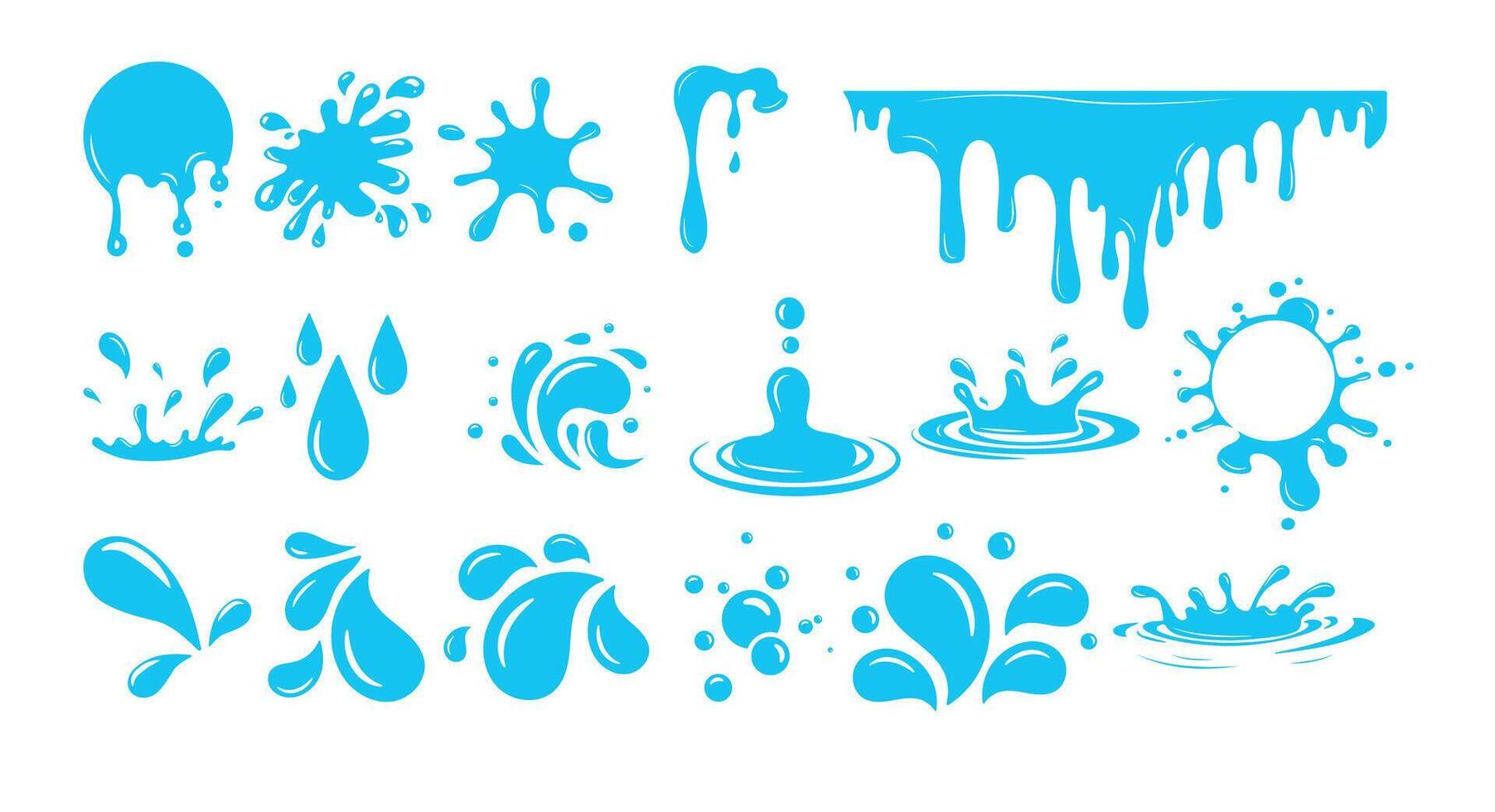 Set of flat design blue water splash icons vector