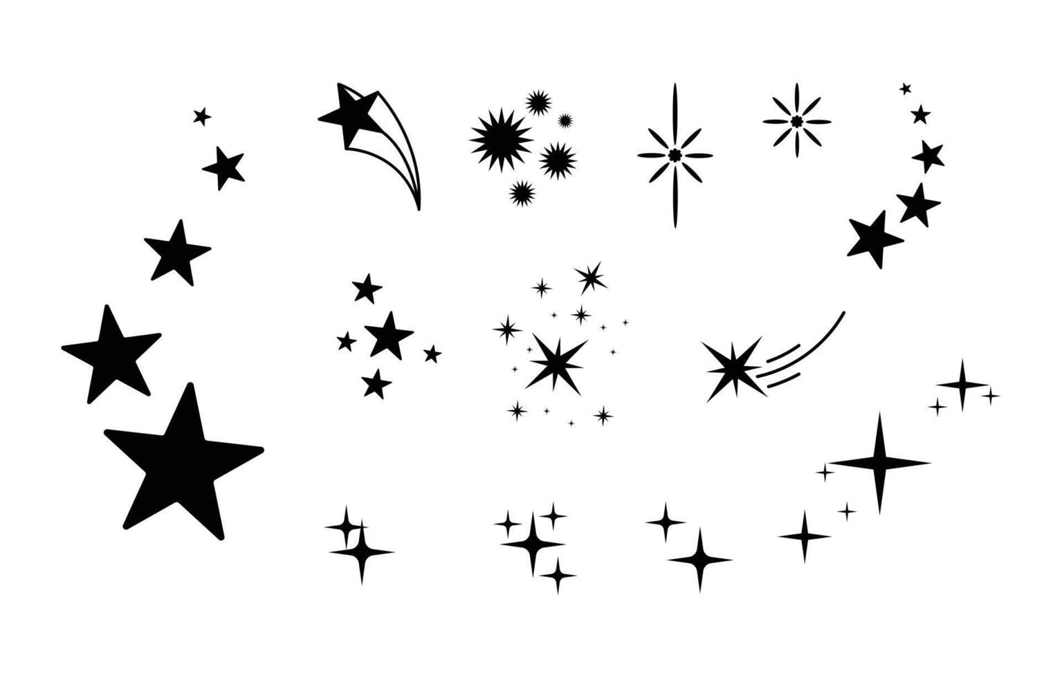 Hand-drawn black star doodles in set vector
