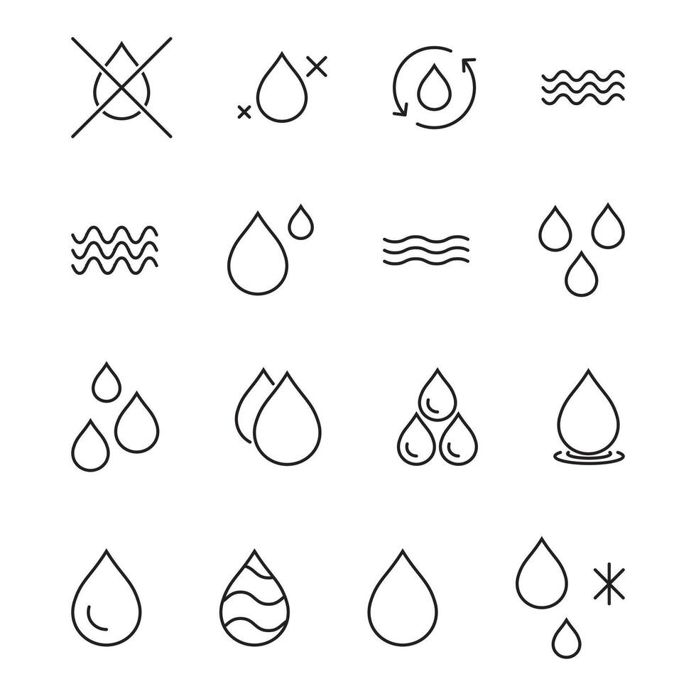 Outlined black water drop symbol collection set vector