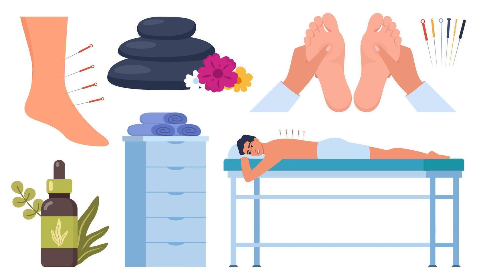Alternative Medicine icons. Holistic center, naturopathic medicine, acupuncture, aromatherapy, massage, spa. Elements for web site, print design, business card. illustration. vector