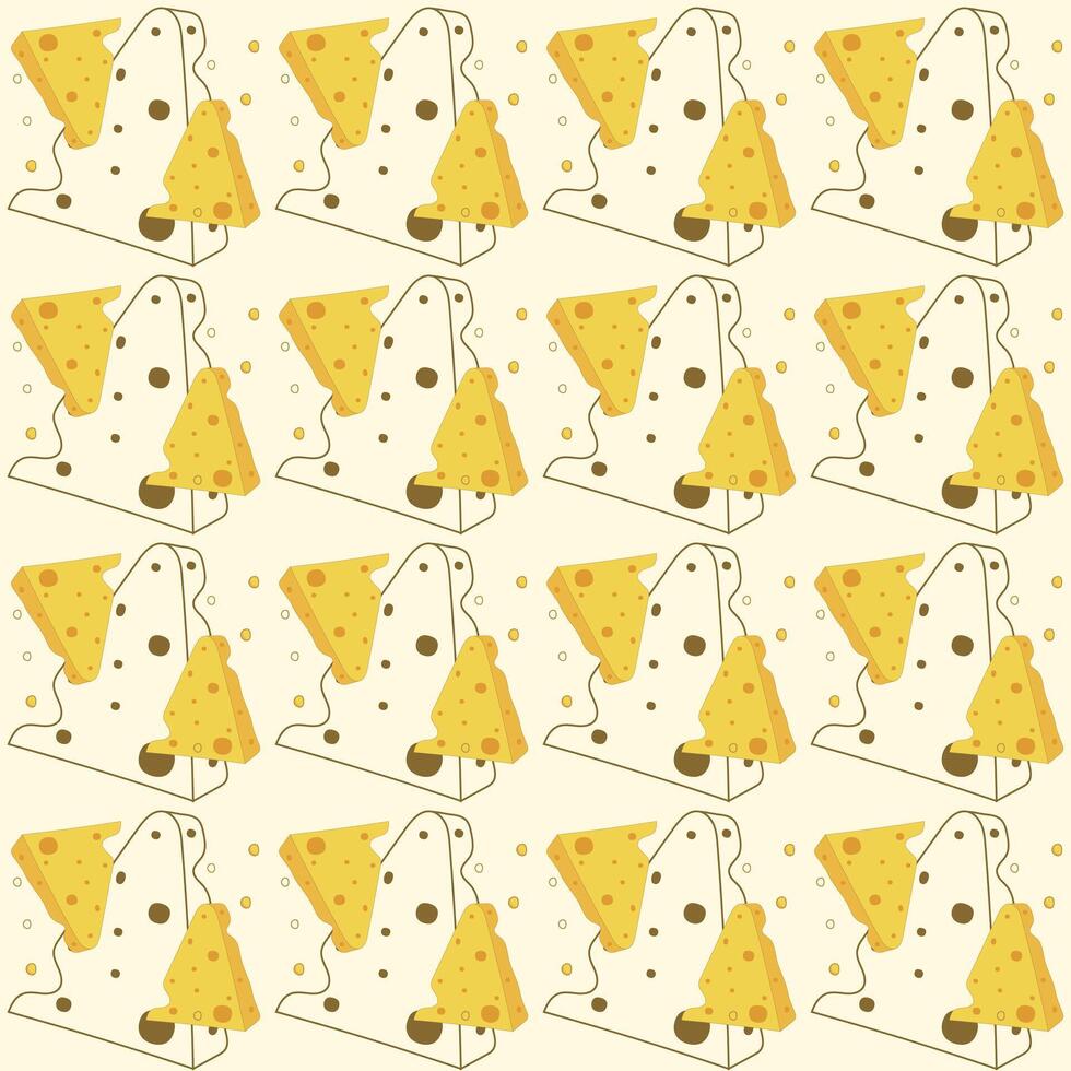 Modern flat cheese pattern with outlines vector