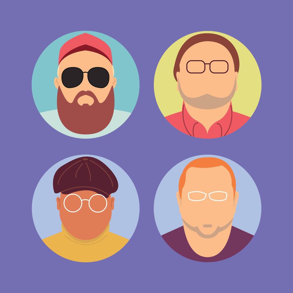 flat design avatar of old fat man with glasses vector