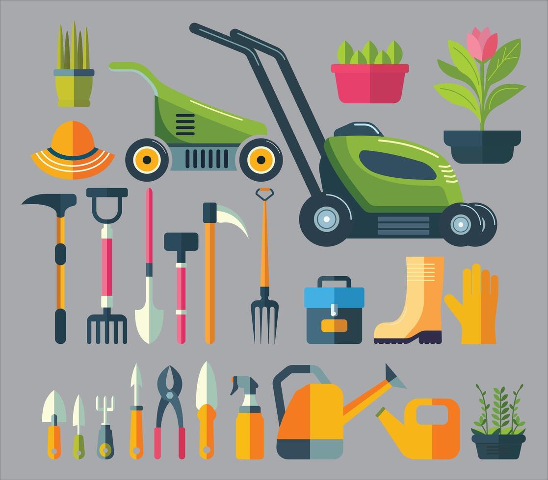 Flat design set of garden tools illustration vector
