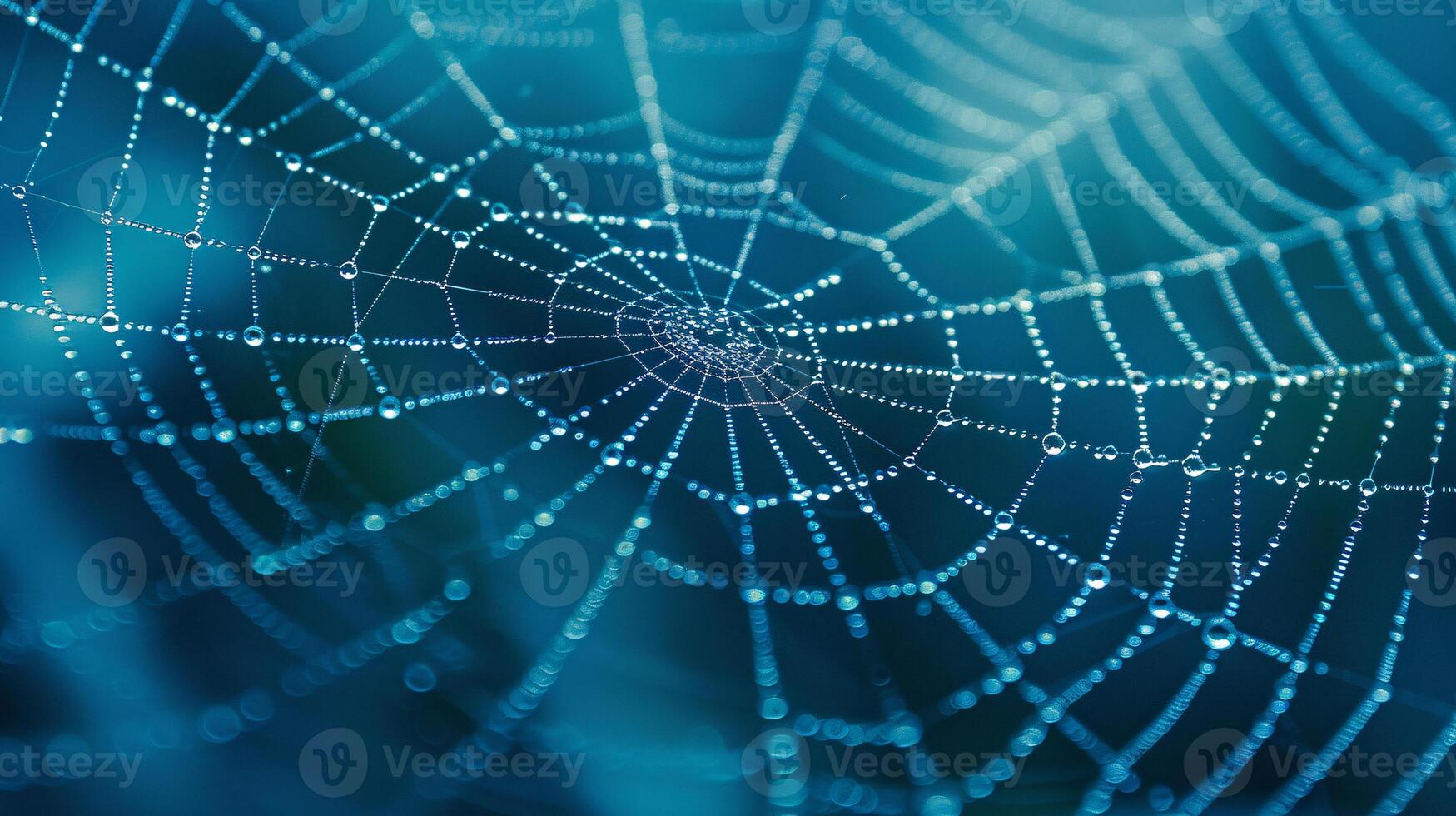 A spider web is shown in a blue and white colour scheme photo