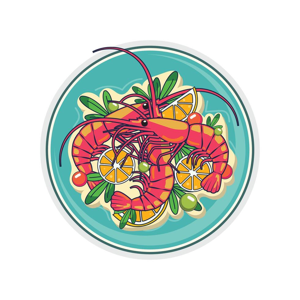 Flat design shrimp food plate vector
