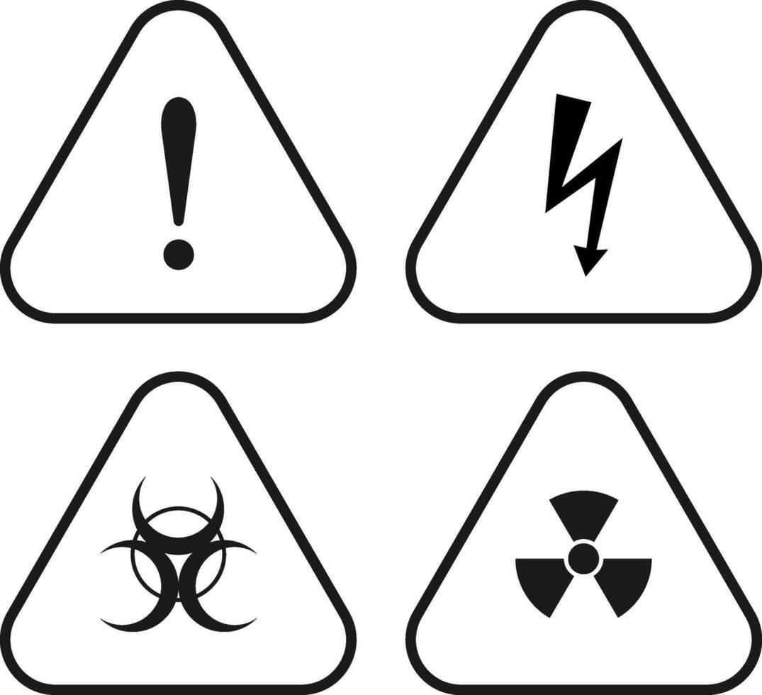 Set of line style caution and danger warning signs vector