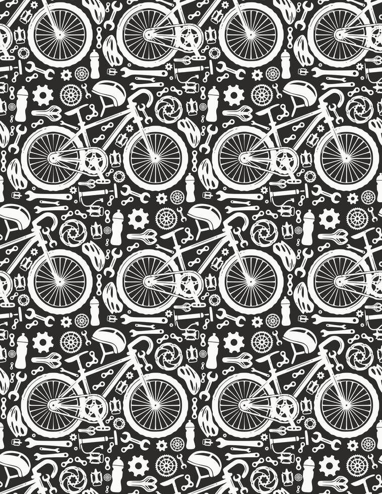 Seamless pattern of bikes in black and white vector