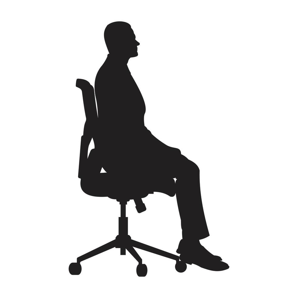 silhouette man sitting chair office desk vector