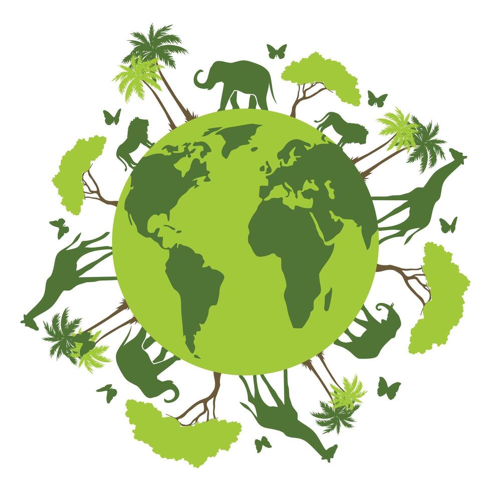 Flat design of multiple animals symbolizing global wildlife vector