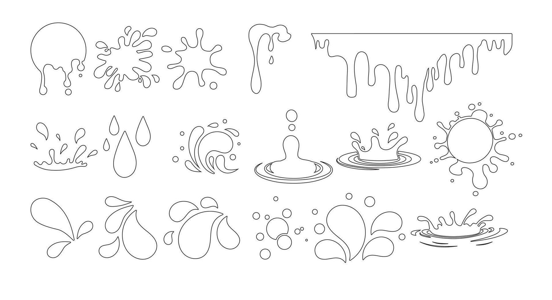 Set of outline style icons showing water splash shapes vector