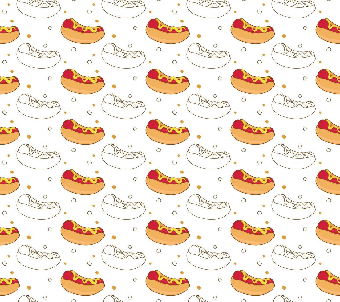 White background pattern with hot dog food illustrations vector