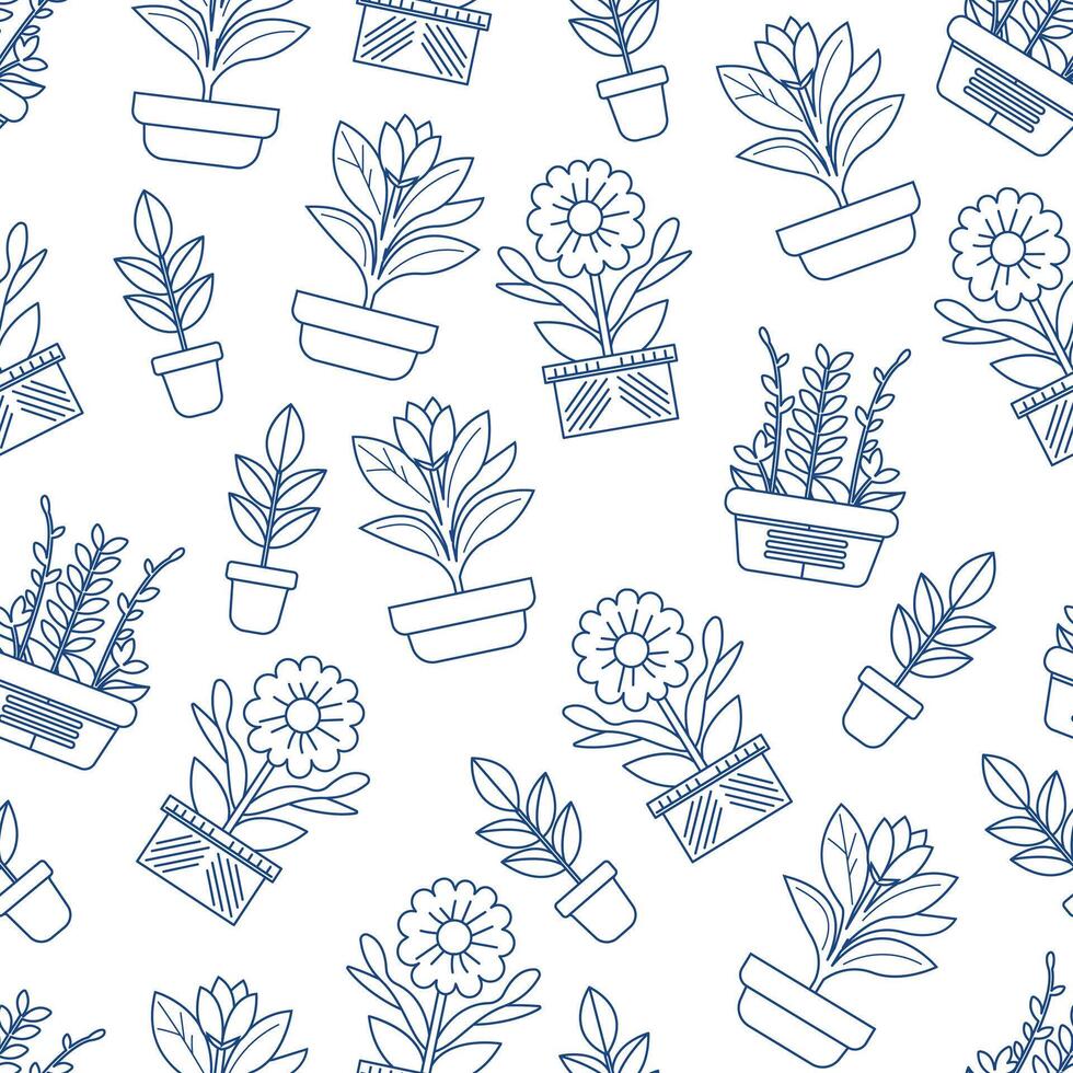 Pattern of old blue pot outline design vector
