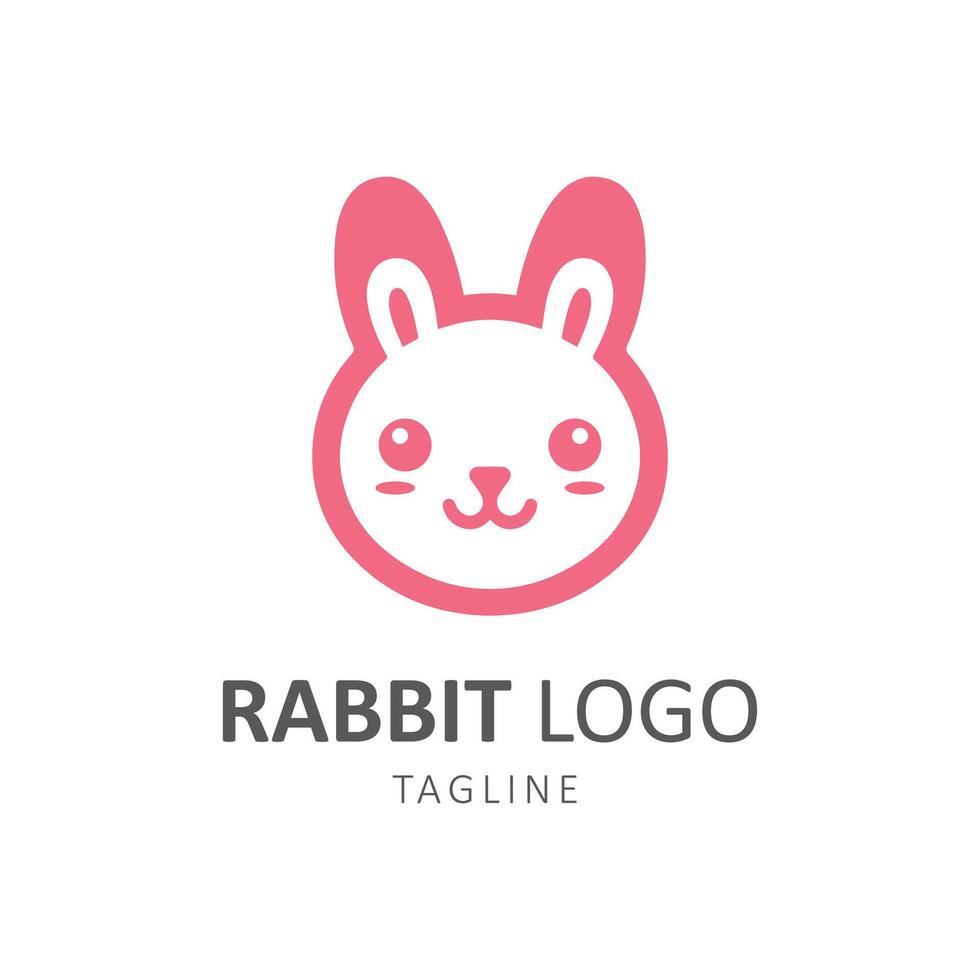 Cute pink rabbit logo design with smiling face vector