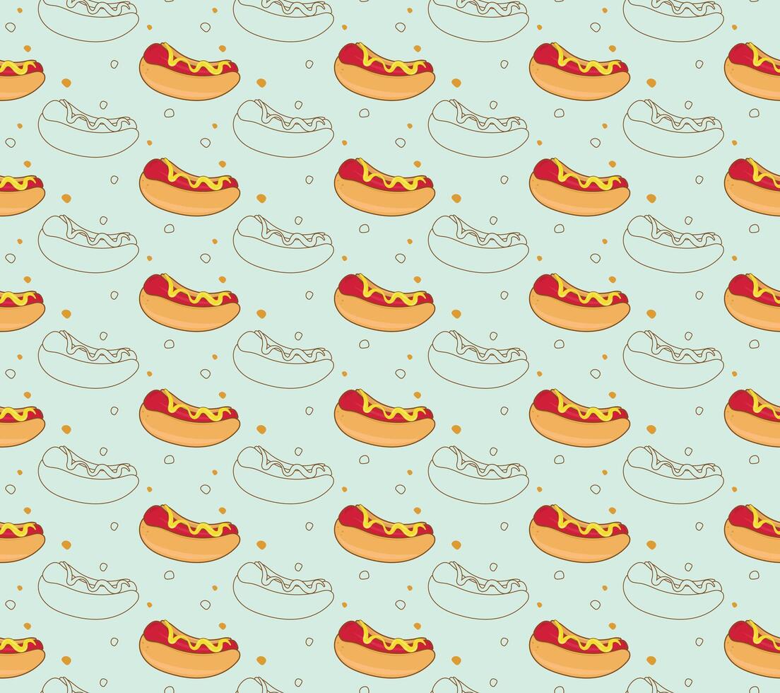 Green background pattern featuring hot dog illustrations vector