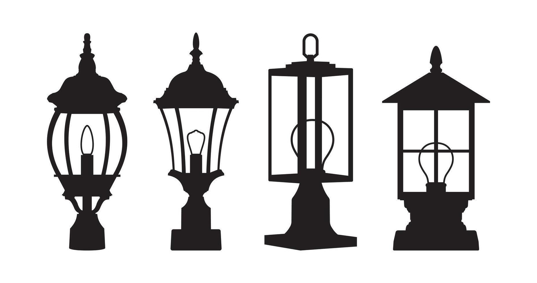 Set of designs for garden lamp heads and lights vector