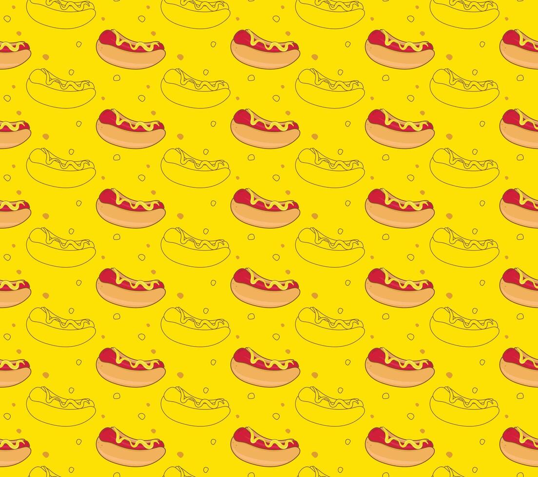 Yellow background pattern with hot dog food illustrations vector