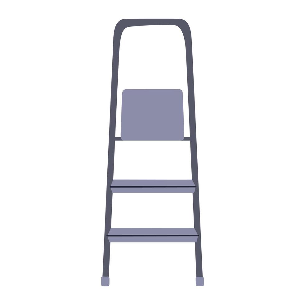 Flat cartoon illustration of folded metal stepladder for home or garden use. Simple and minimal icon, compact ladder with stairs, house renovation equipment, storage utility tool vector