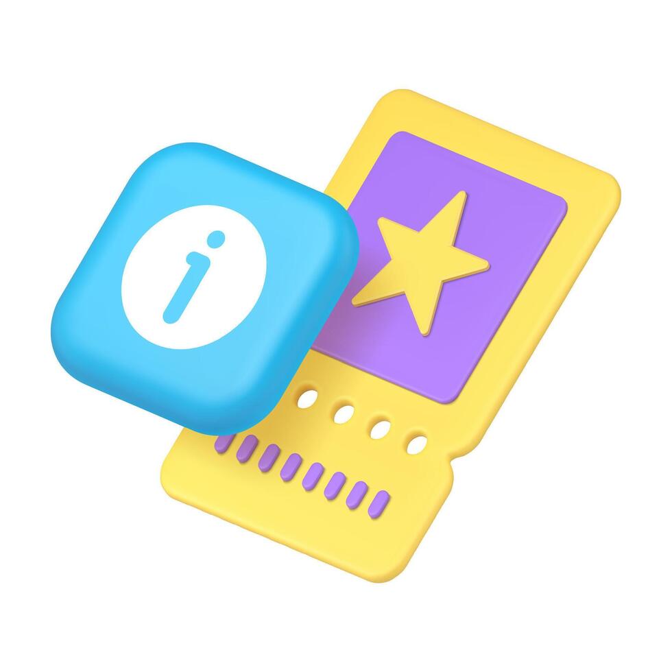 Ticket coupon voucher pass loyalty special offer important information 3d icon realistic vector