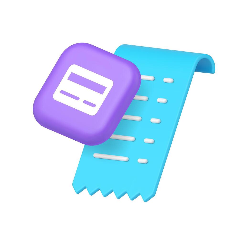 Shopping bill invoice receipt banking card payment balance 3d icon realistic illustration vector