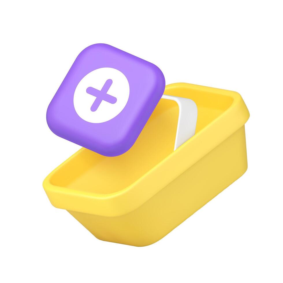 Online shopping supermarket grocery add goods to cart basket button 3d icon realistic vector