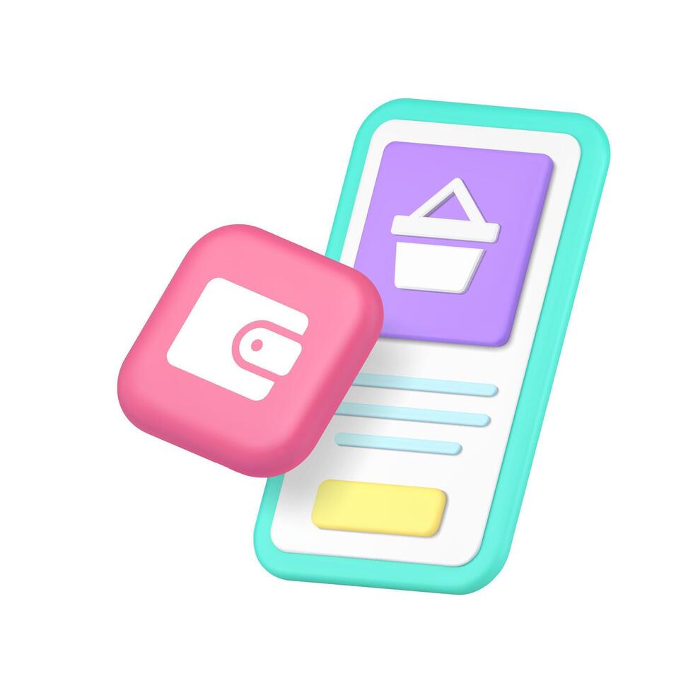 Online shopping payment shop store smartphone application 3d icon realistic illustration vector