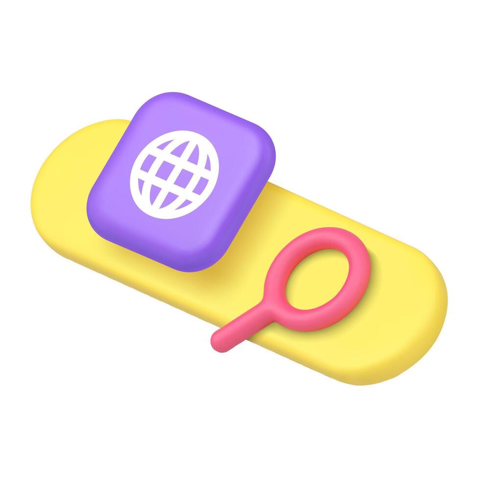 Internet browser global search here bar web link for user interface 3d icon realistic vector