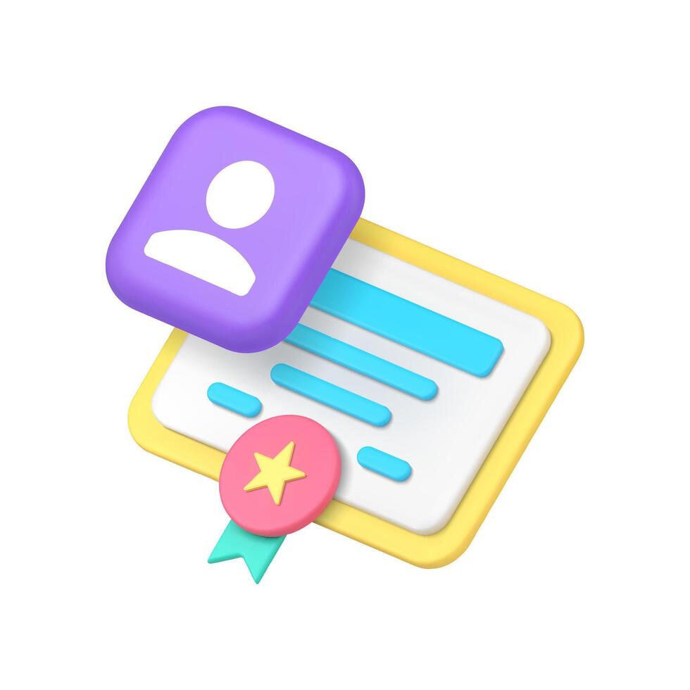 Diploma graduation personal educational certificate 3d icon realistic illustration vector