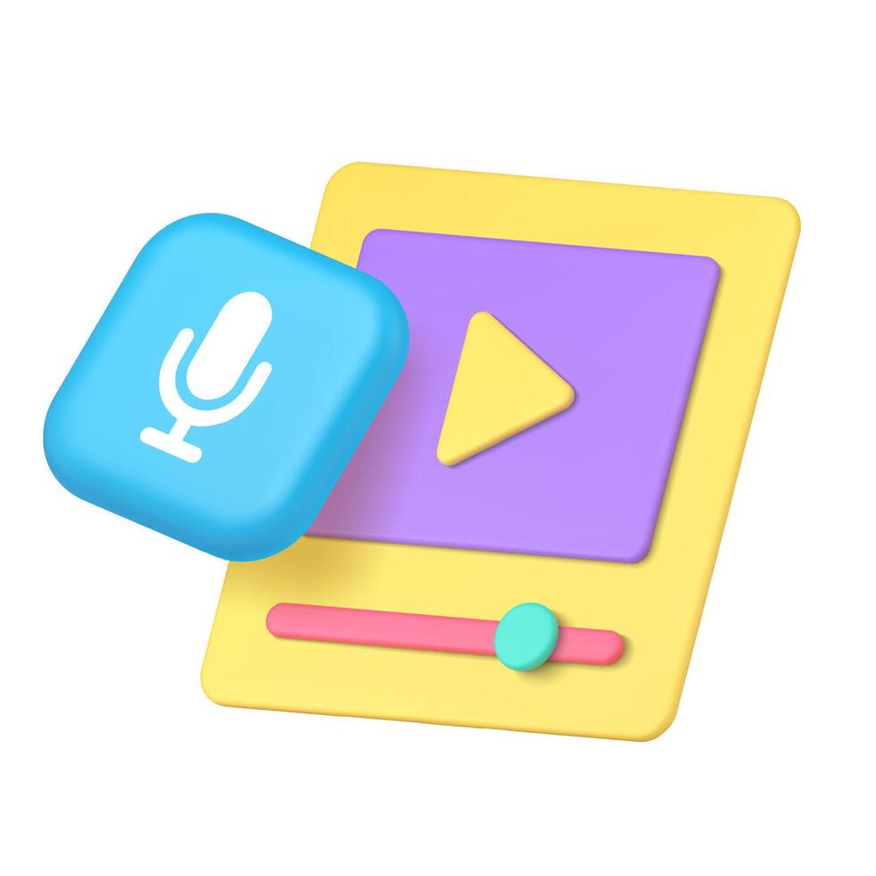 Multimedia media audio podcast social network content 3d icon realistic illustration vector