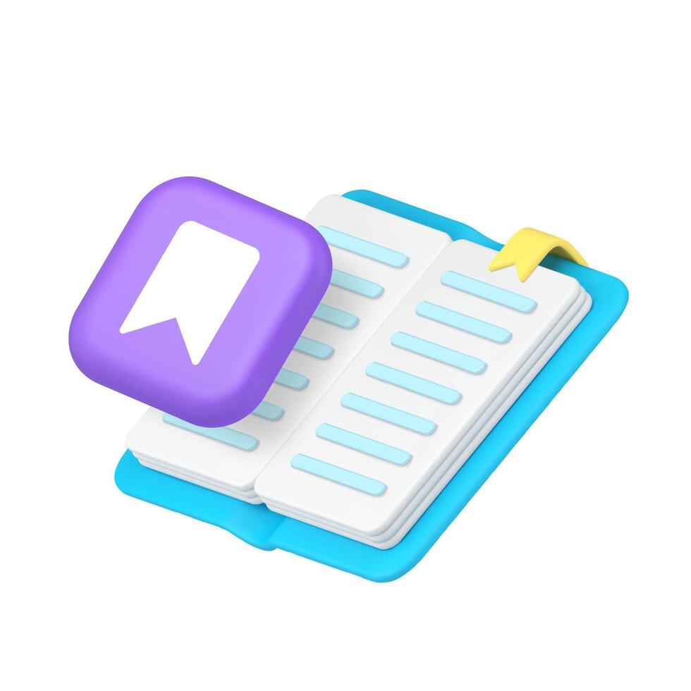 Reading book with bookmark library bookstore bookshop education 3d icon realistic vector