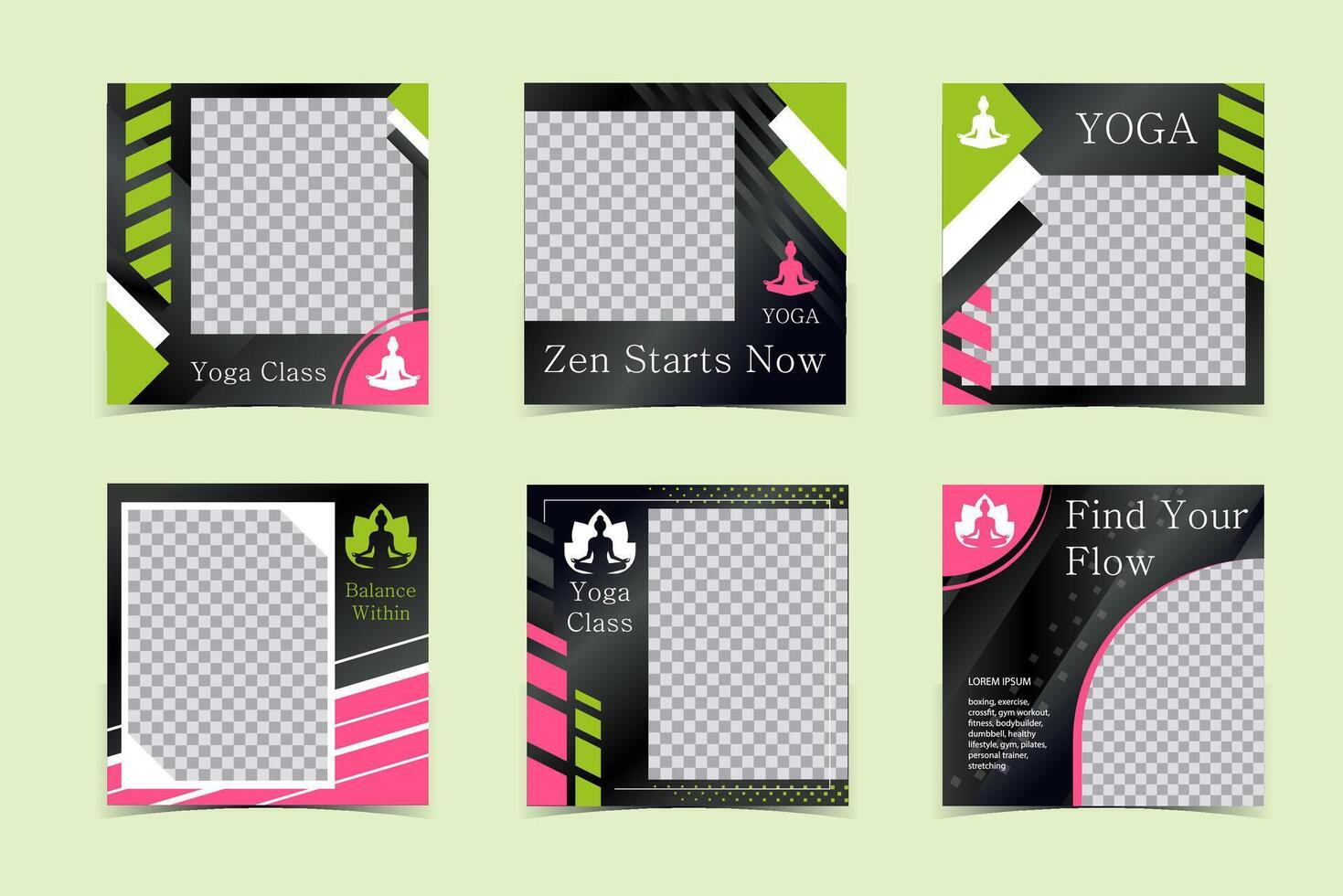 Yoga Social Media Templates. Square Photo Frames for Yoga Branding vector
