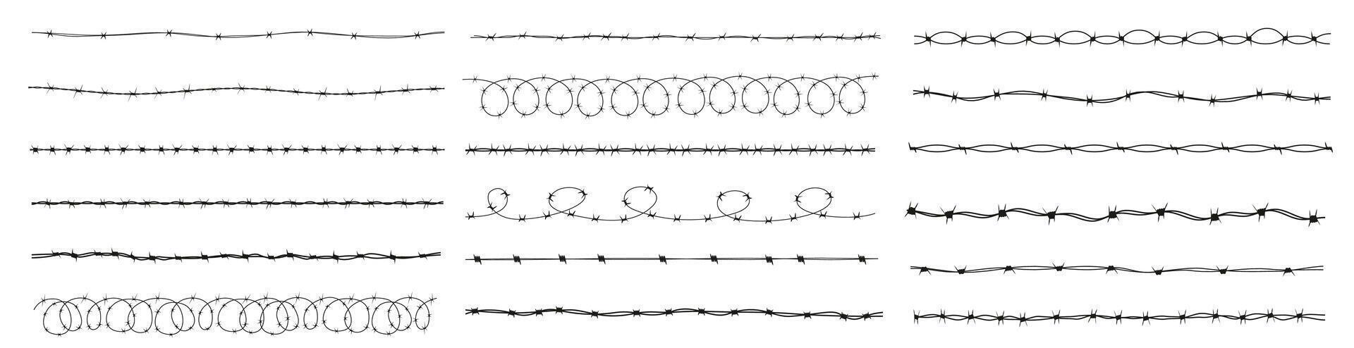 Trench Warfare Silhouette Elements. Barbed Wire Elements vector