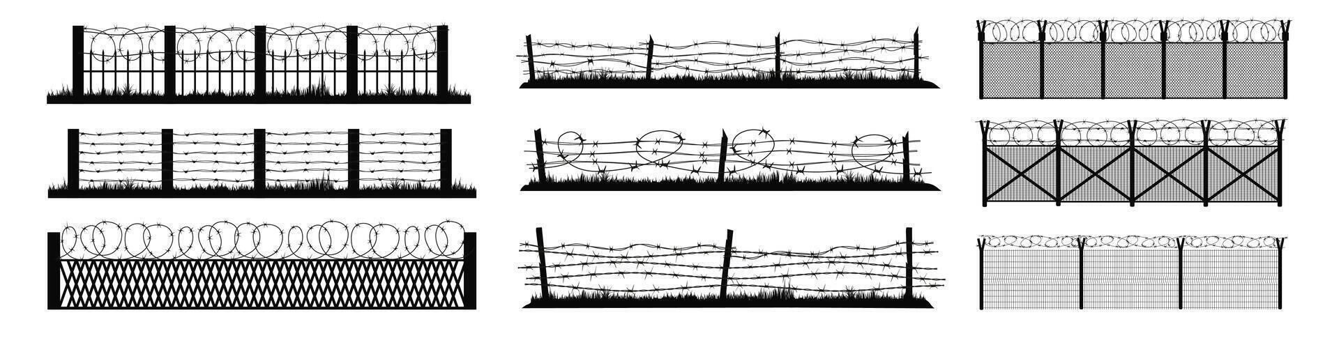 Silhouette Barbed Wire and Wooden Stake Set vector