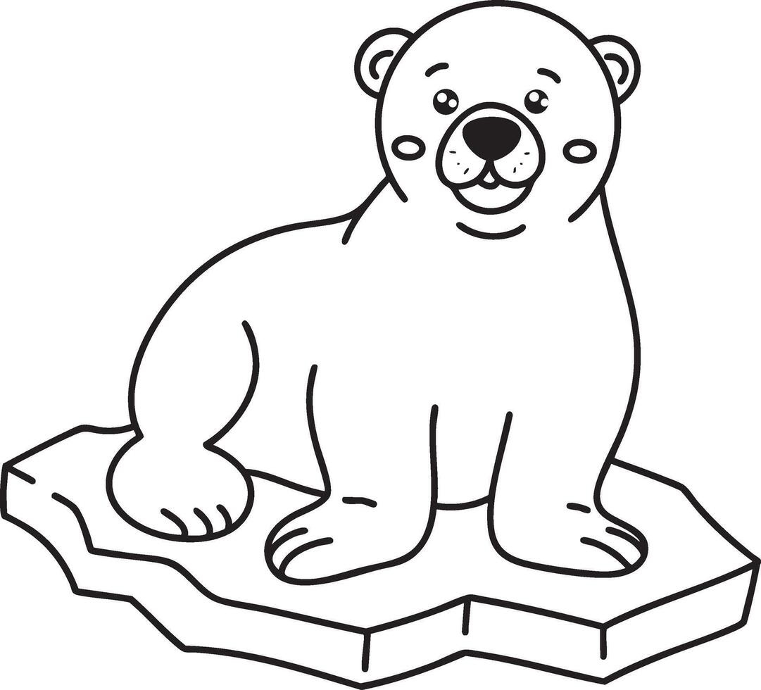 Simple illustration of a polar bear on ice cartoon outline vector