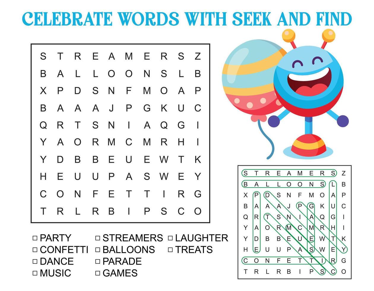 Celebrate Words with Seek and Find vector