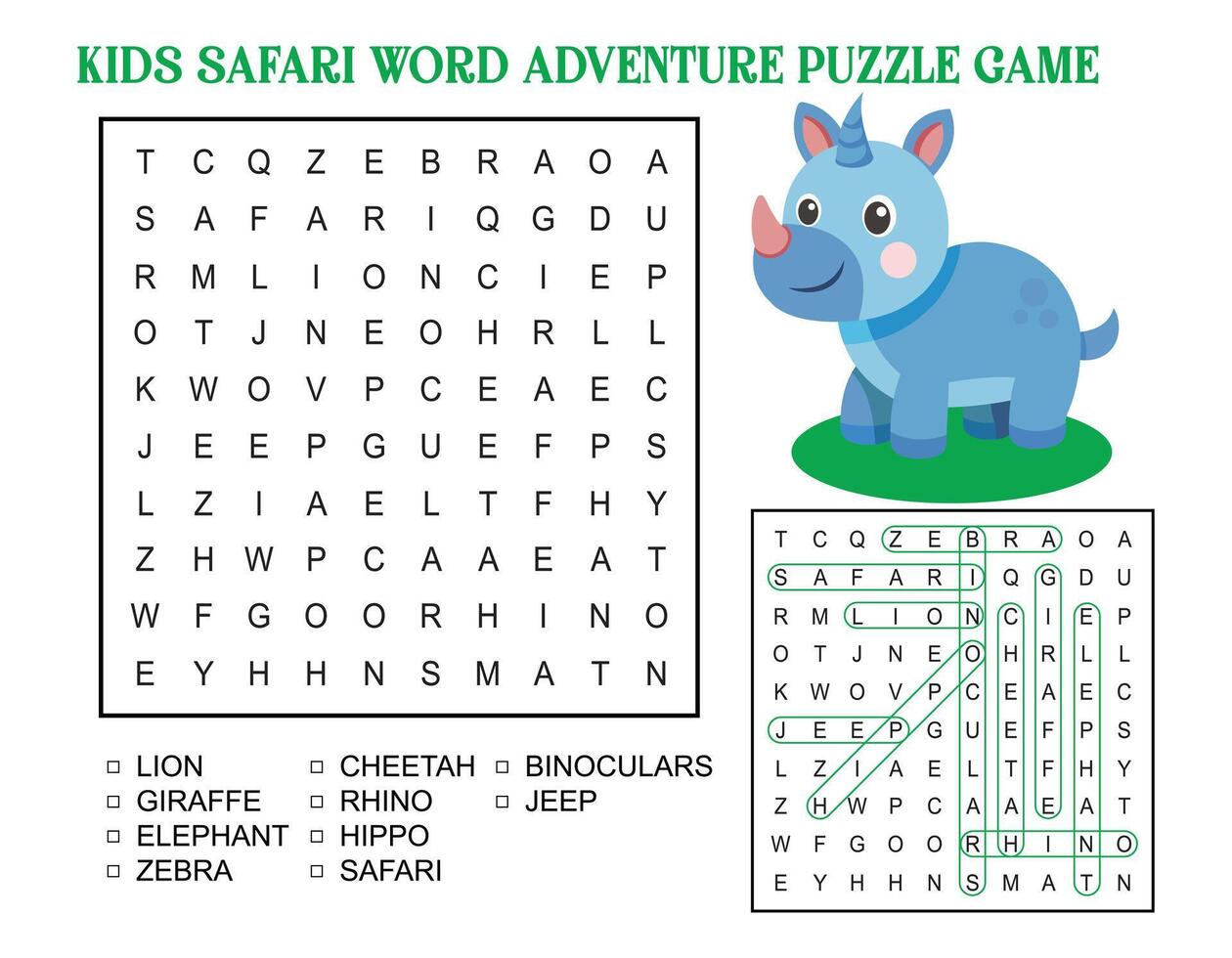 Kids Safari Word Adventure Puzzle Game vector